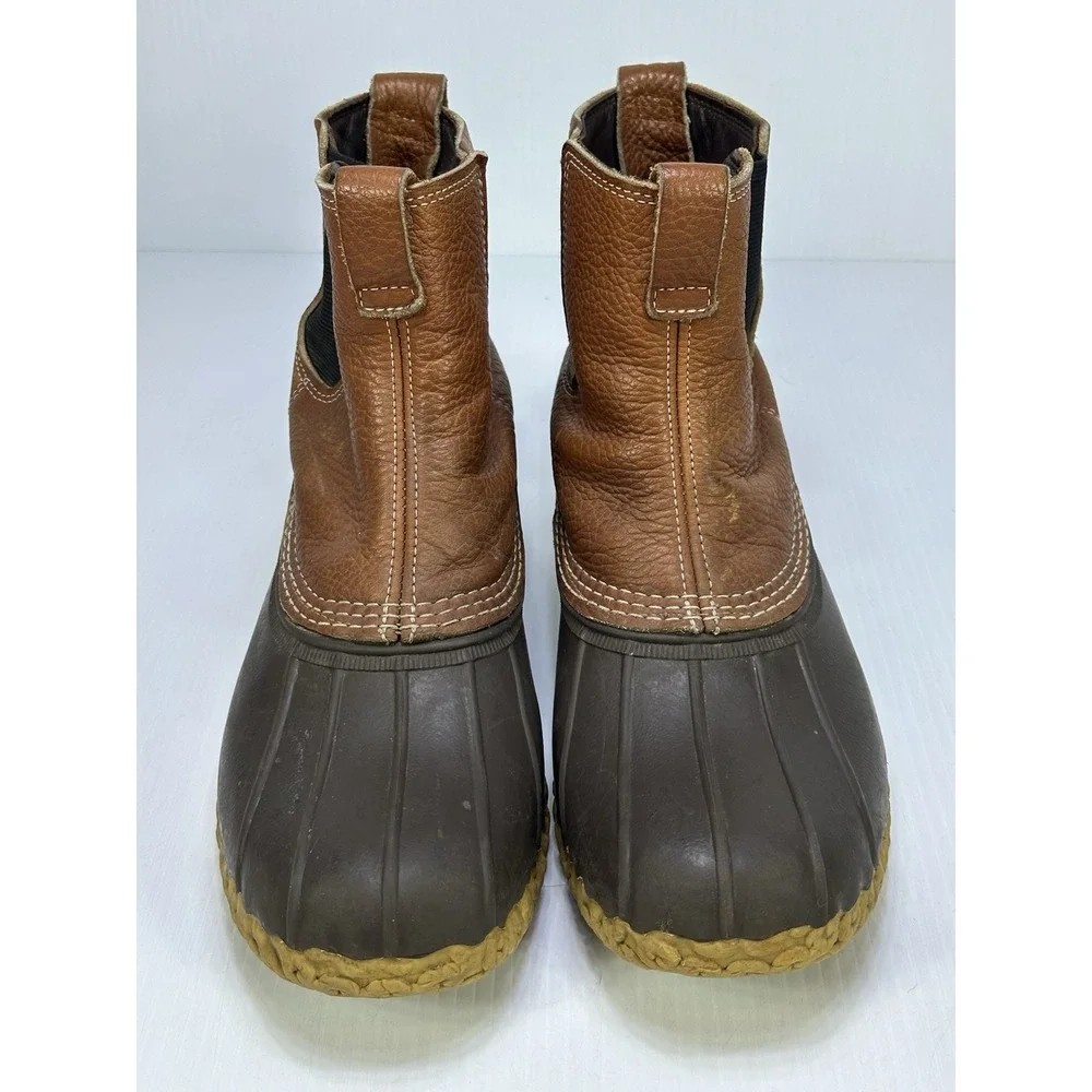 LL Bean Men 12 M Chelsea Bean Boots Tumbled Leather Duck Boots USA Brown